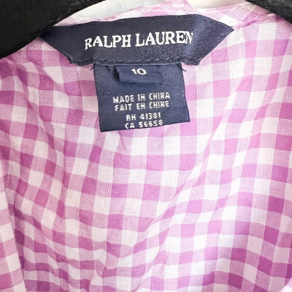Ralph Lauren Gingham Checkered Ruffle Sleeveless Wrap Top Girls 10 Purple - Picture 2 of 4